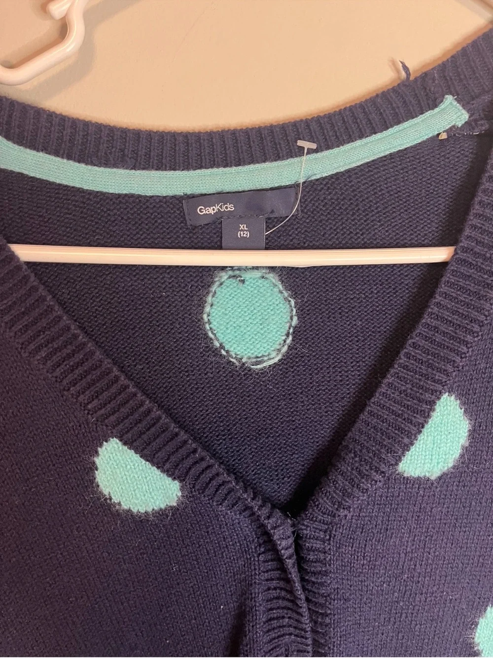 Gap girls  Navy Polka Dot V-Neck Cardigan Sweater - Aqua Spots xl 12